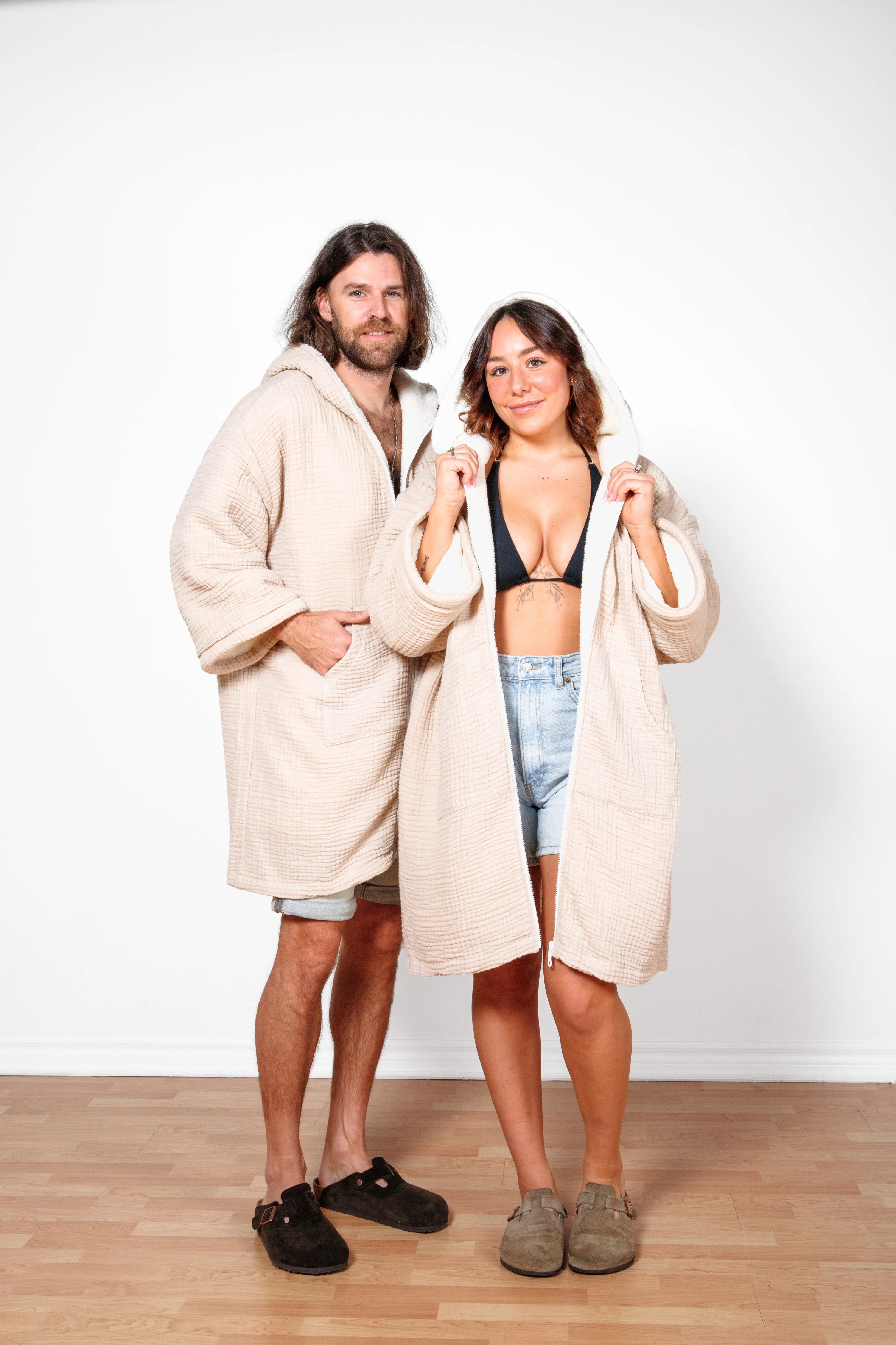 THE POLAR | Unisex Fleece-lined Muslin Zip Poncho