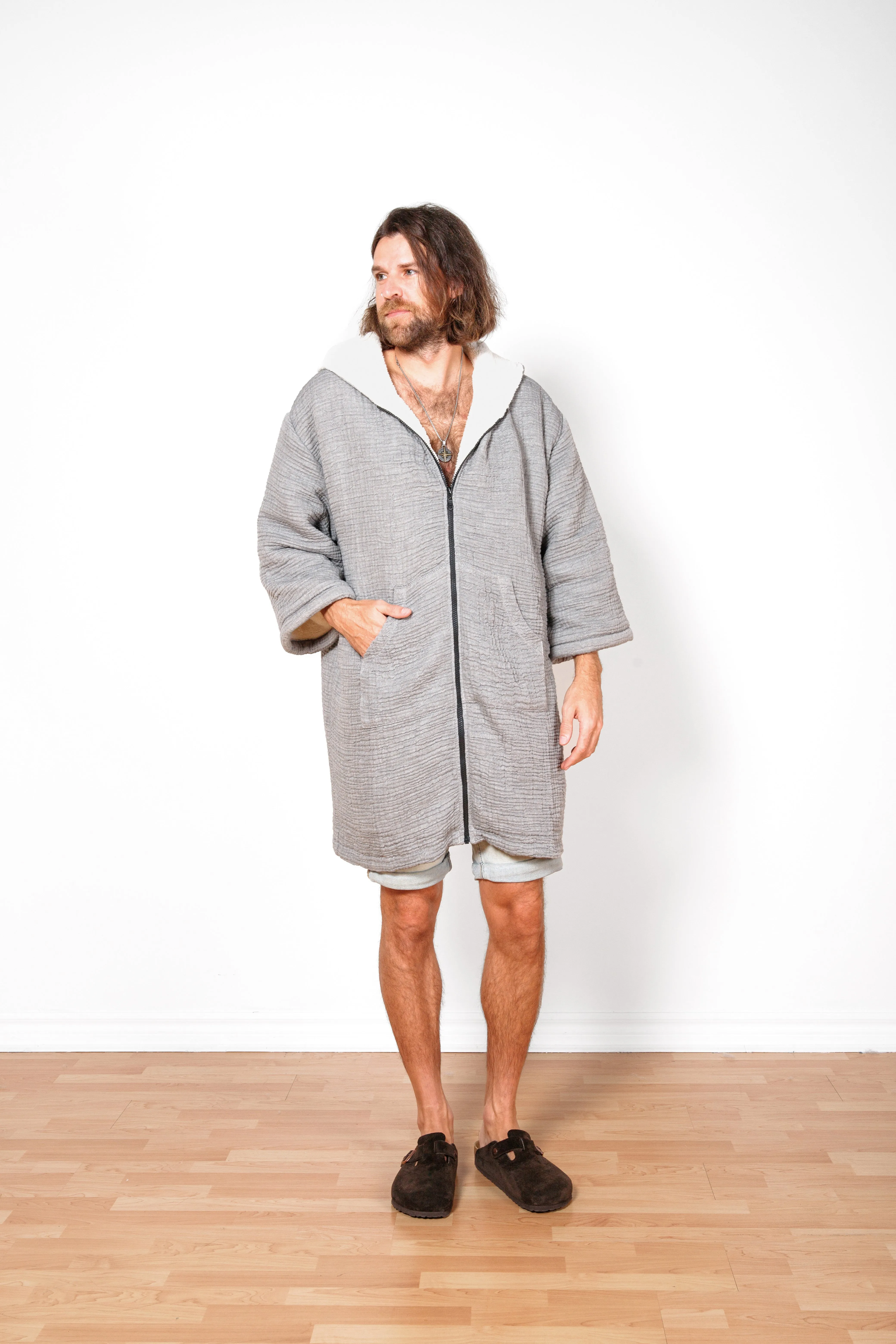 THE POLAR | Unisex Fleece-lined Muslin Zip Poncho