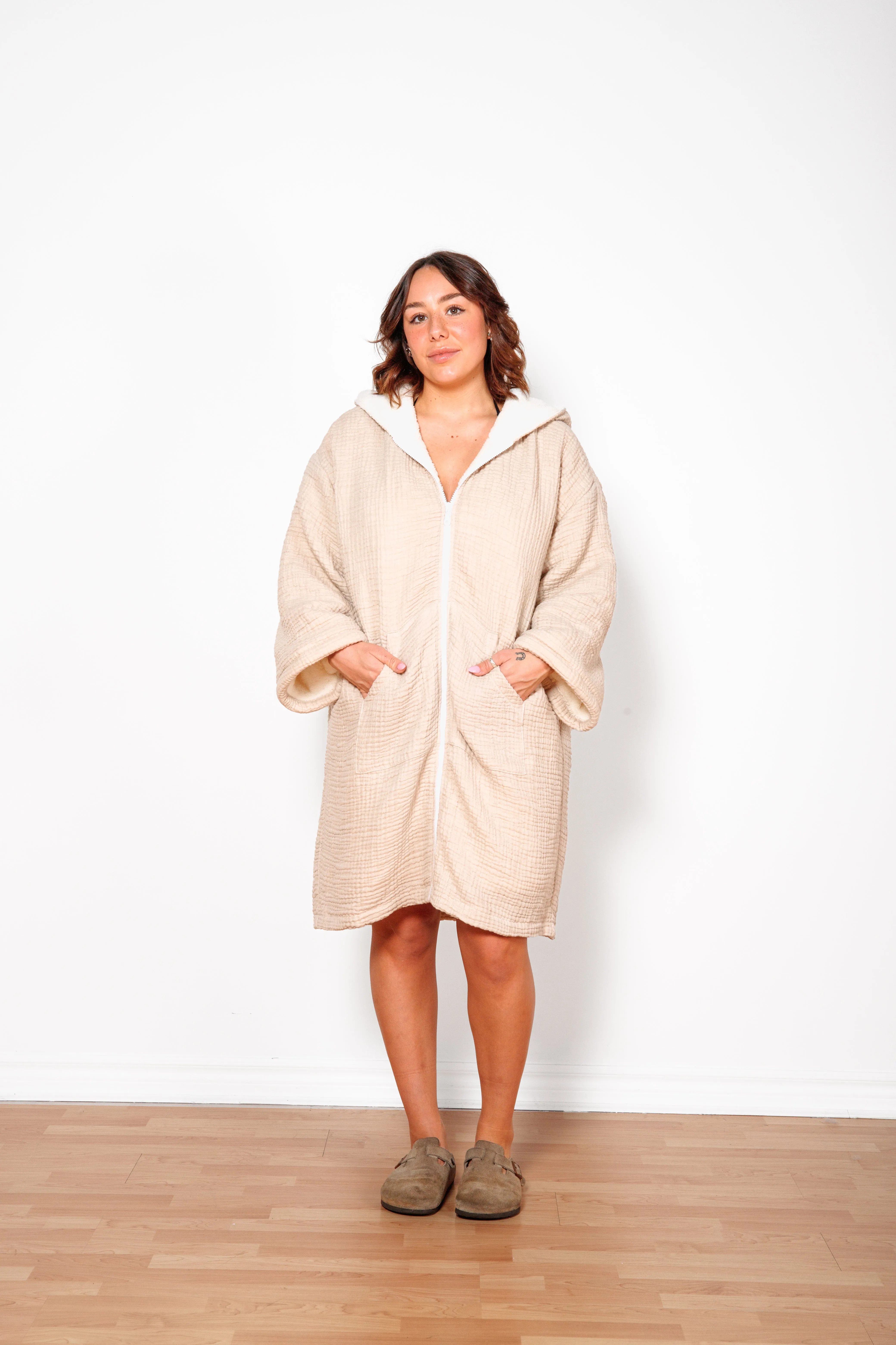 THE POLAR | Unisex Fleece-lined Muslin Zip Poncho