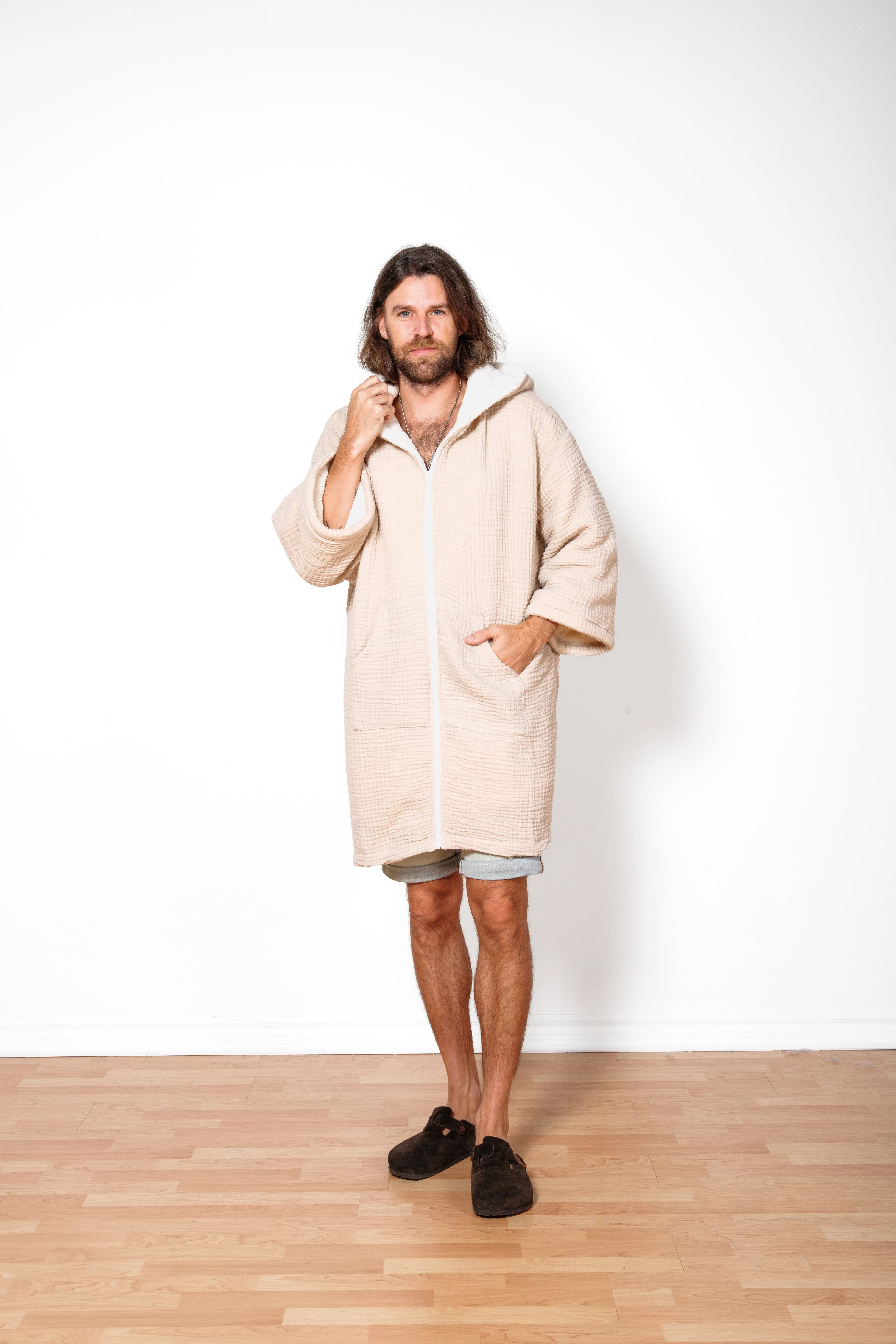 THE POLAR | Unisex Fleece-lined Muslin Zip Poncho