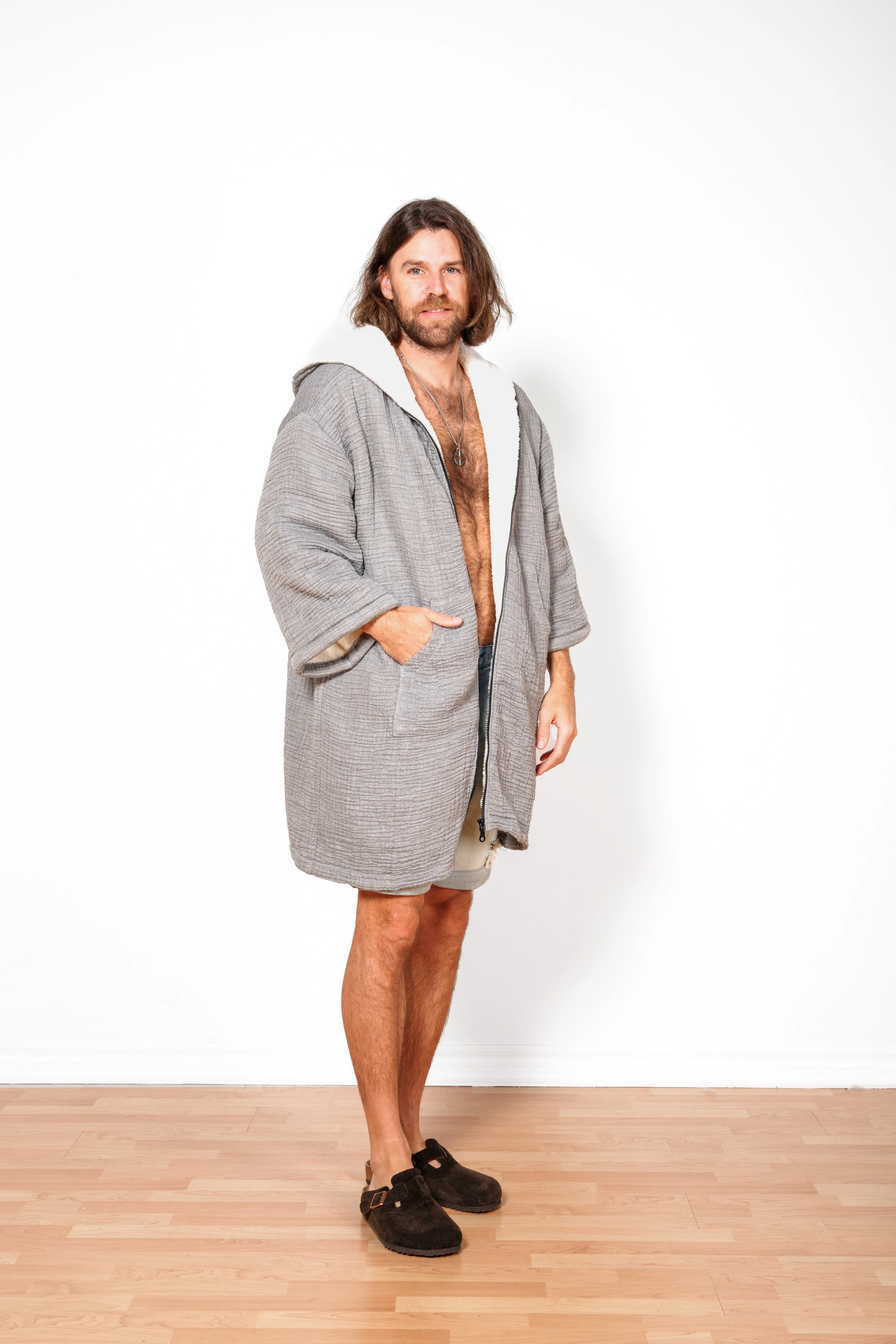 THE POLAR | Unisex Fleece-lined Muslin Zip Poncho