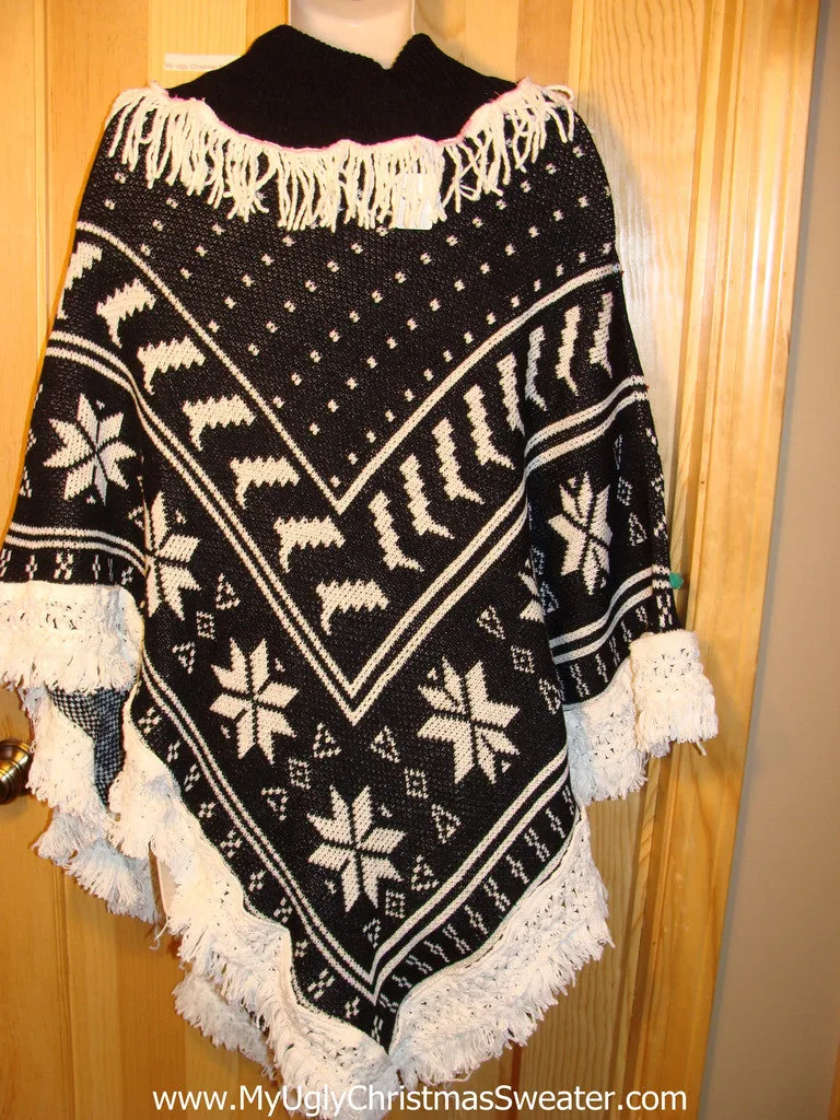 Ugly Christmas Sweater Party Holy Grail of Ugly Sweater Poncho with 3D Ornaments and Fringe. Great Sweater Alternative for Mens XL, XXL or Mens XXXL  (z15)