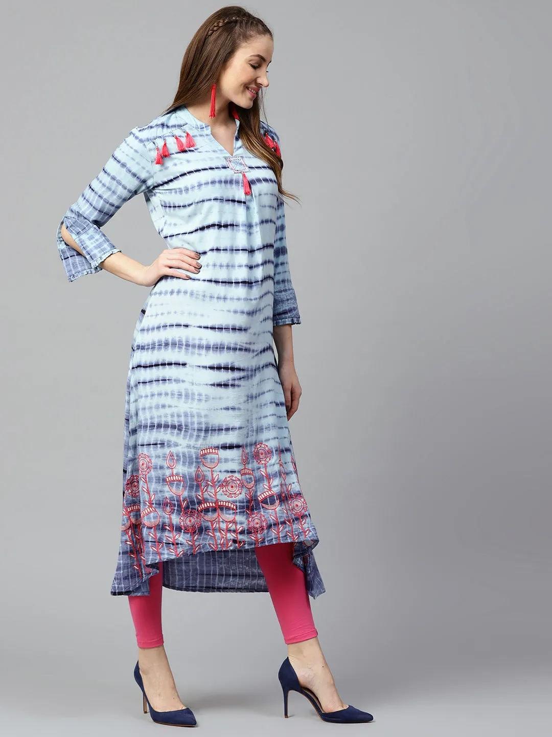 Women Blue & Pink A-Line Kurta