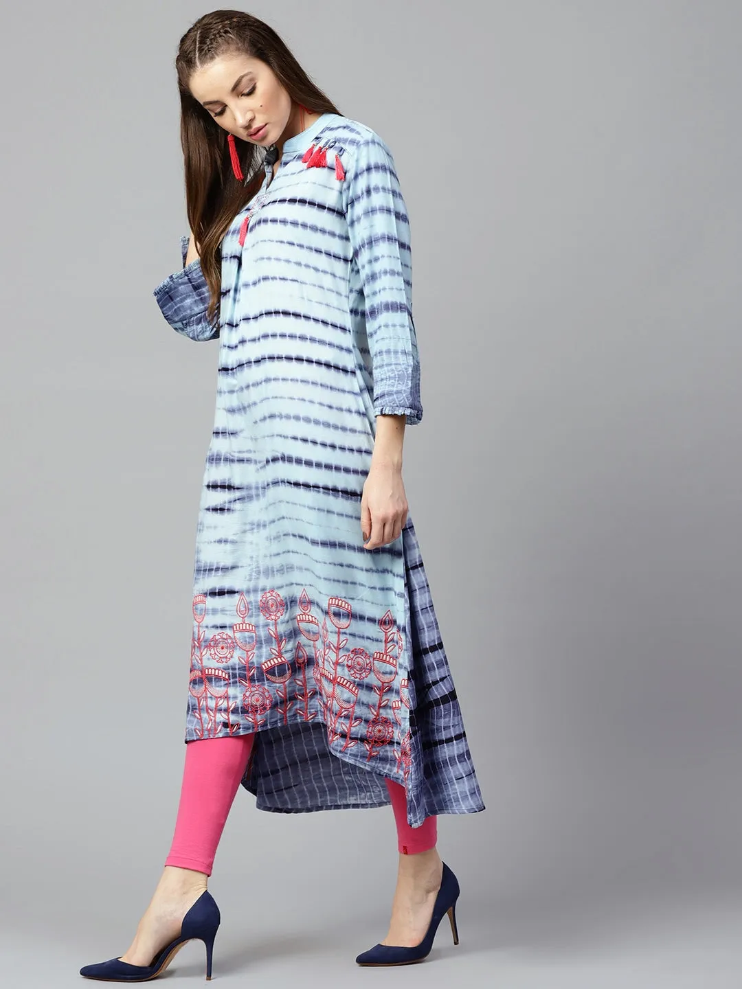 Women Blue & Pink A-Line Kurta