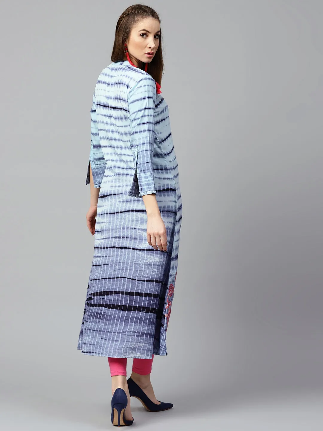 Women Blue & Pink A-Line Kurta