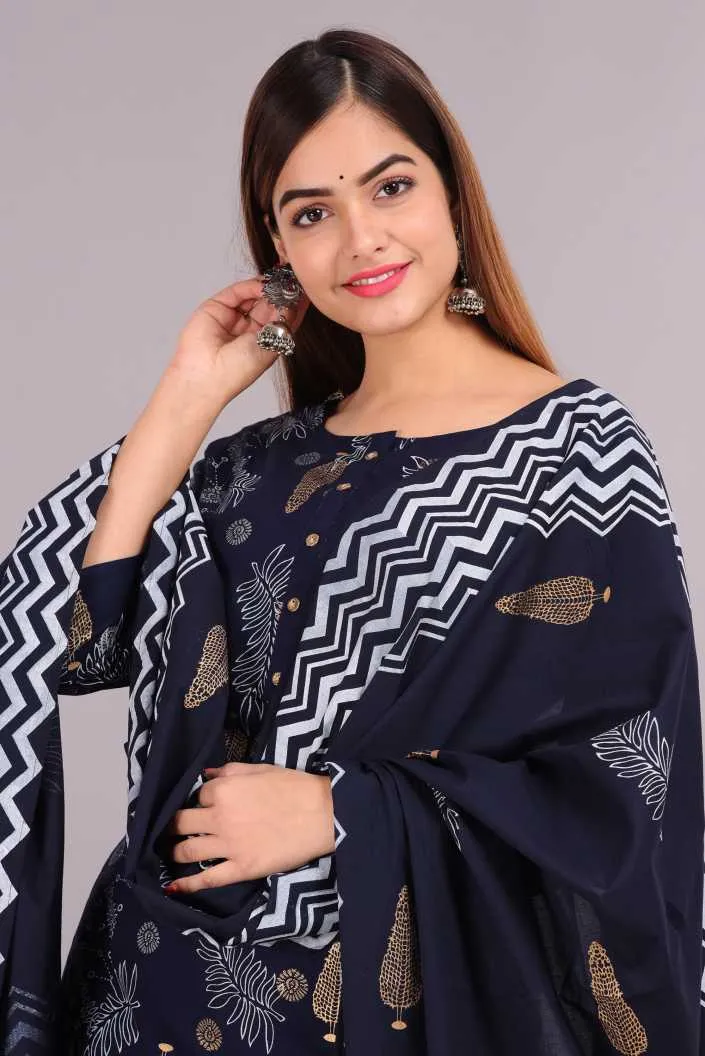 Women Blue Kurta And Palazzo Set Rayon