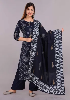 Women Blue Kurta And Palazzo Set Rayon