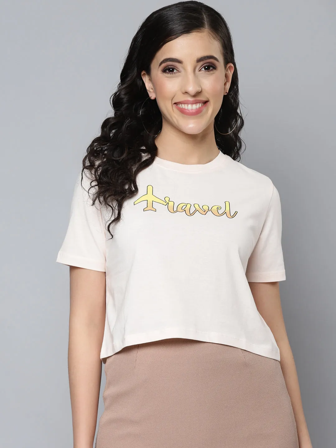 Women Cream Travel Crop T-Shirt