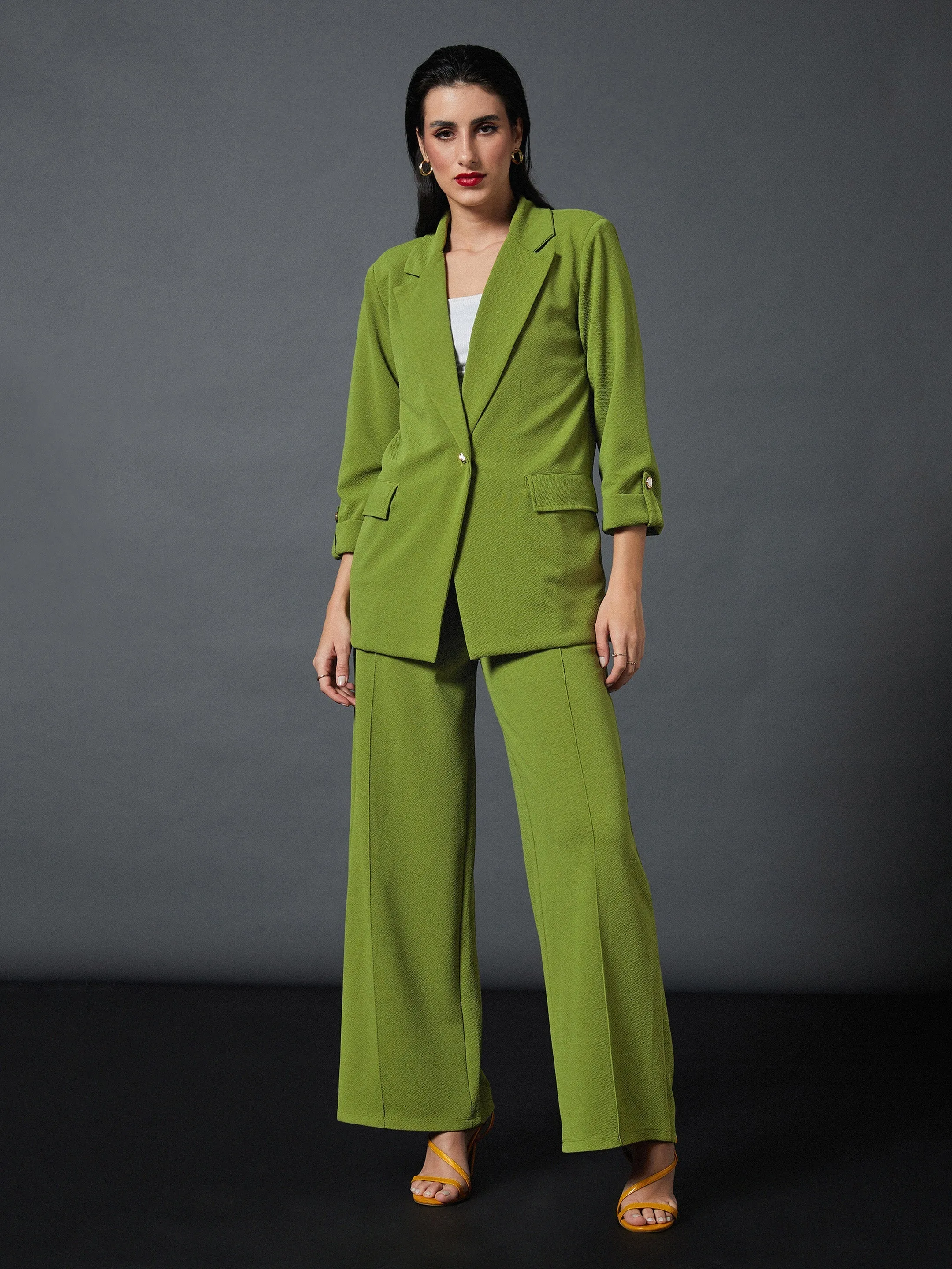 Women Olive Front Darted Palazzo Pants