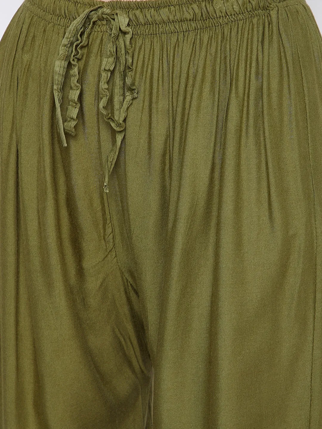 Women Olive Green Solid Rayon Palazzo