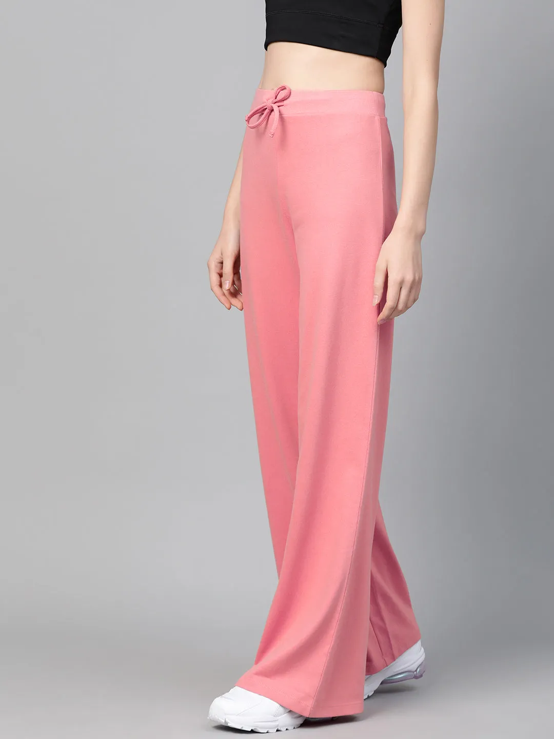 Women Pink Terry Wide Leg Drawstring Pants