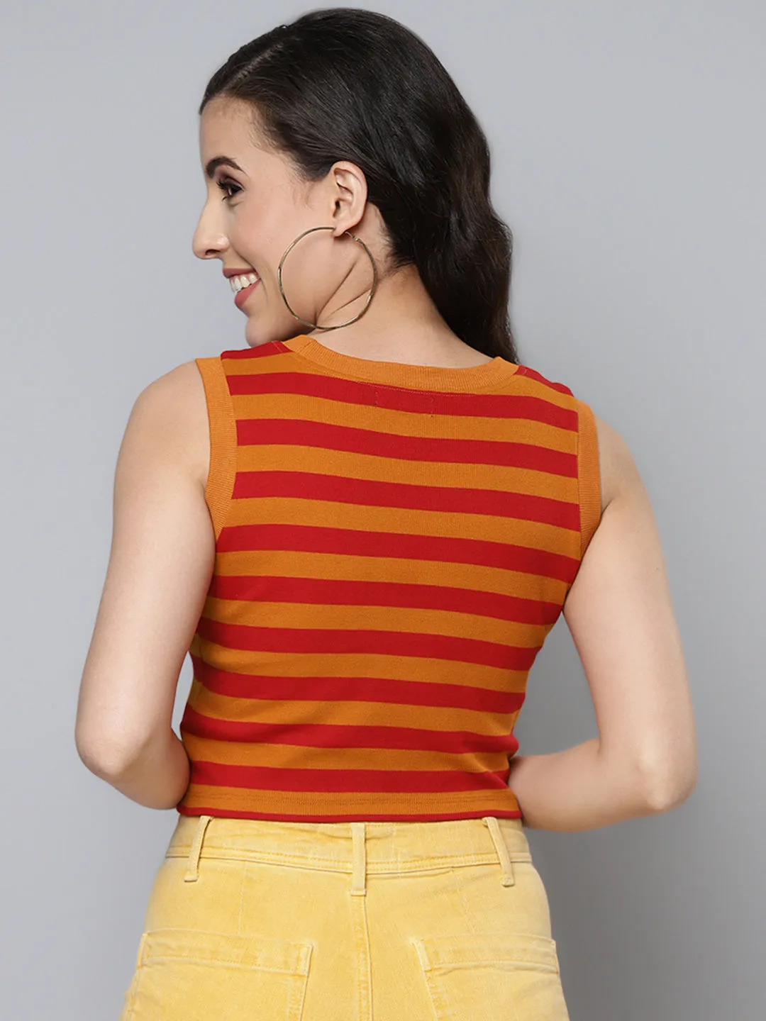 Women Rust & Red Rib Sleeveless Crop Top