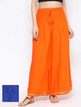 Women Set Of Two Solid Palazzos In Orange And Blue