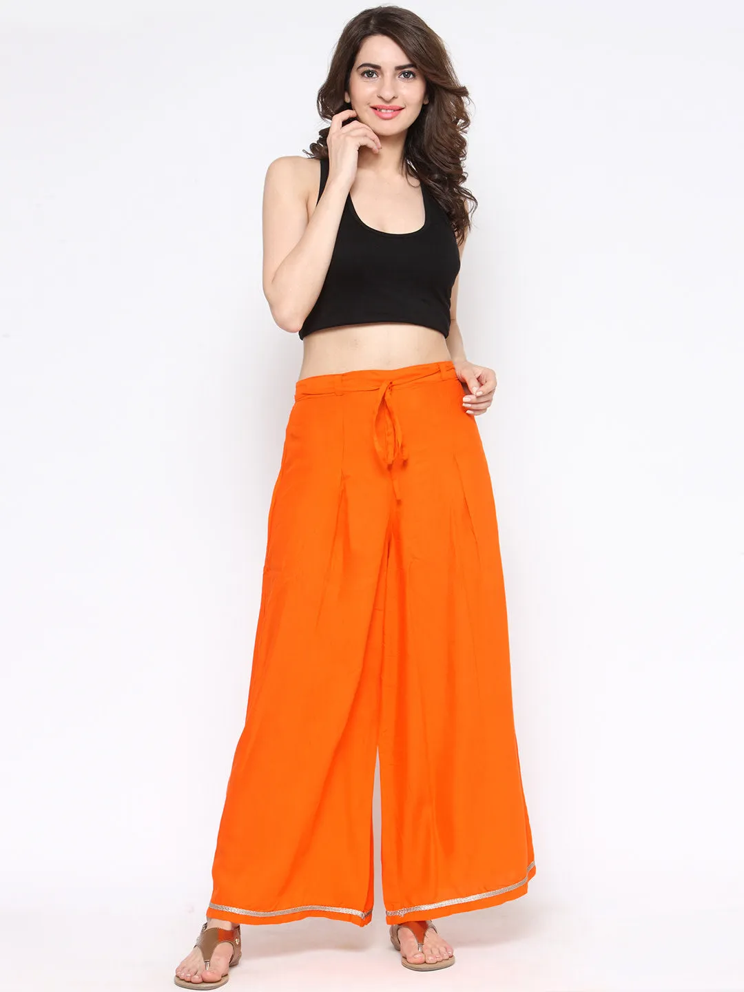 Women Set Of Two Solid Palazzos In Orange And Blue