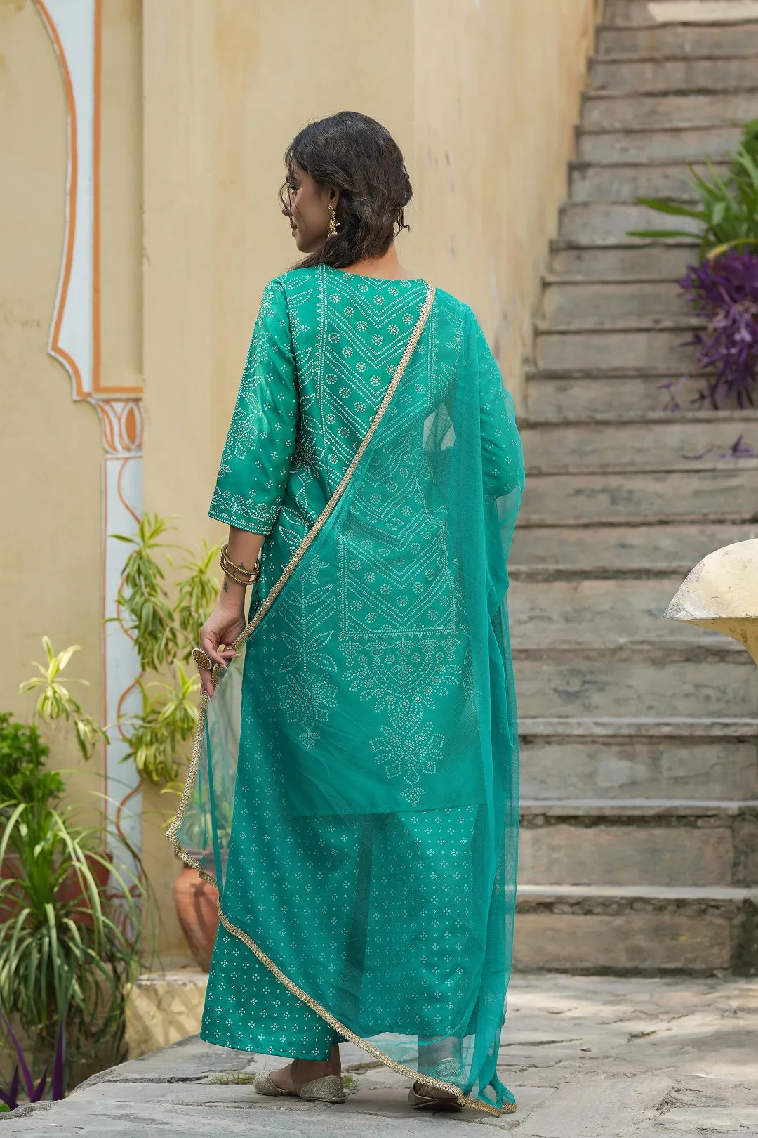 Women Teal Santoon  Kurta Set With Dupatta