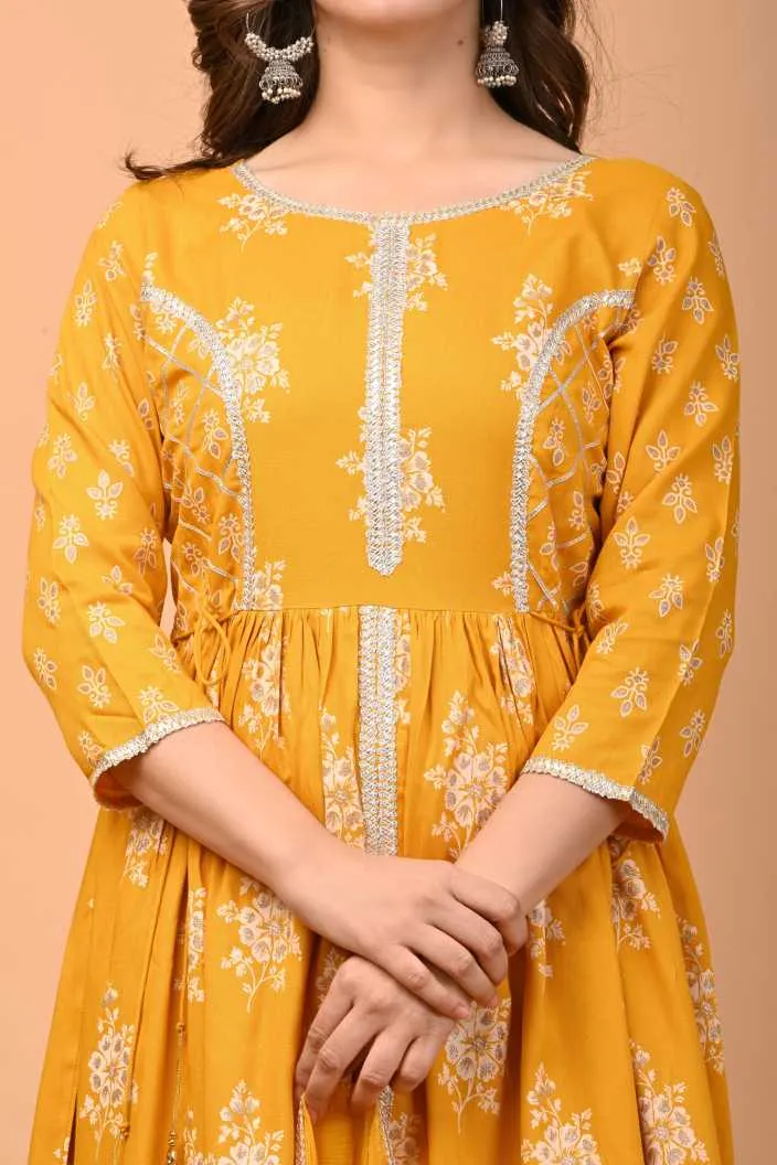 Women Yellow Kurta And Palazzo Set Rayon