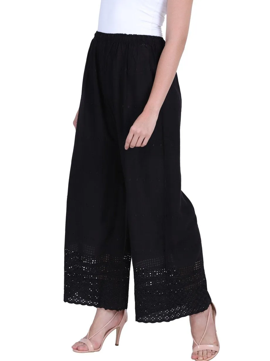 Women's Embroidered Rayon Black chikankari Palazzo