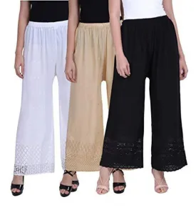 Women's Pure Rayon chikankar Palazzo (Pack of 3)