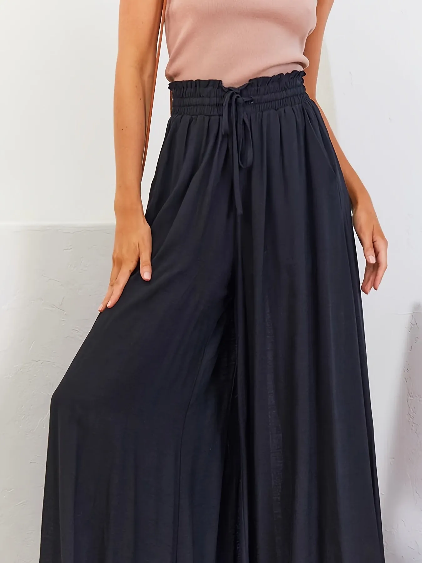 Women's Wide Leg Palazzo Flowy Ruffle Solid Pants