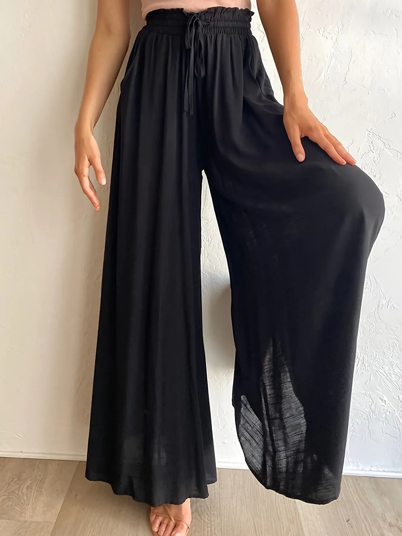 Women's Wide Leg Palazzo Flowy Ruffle Solid Pants