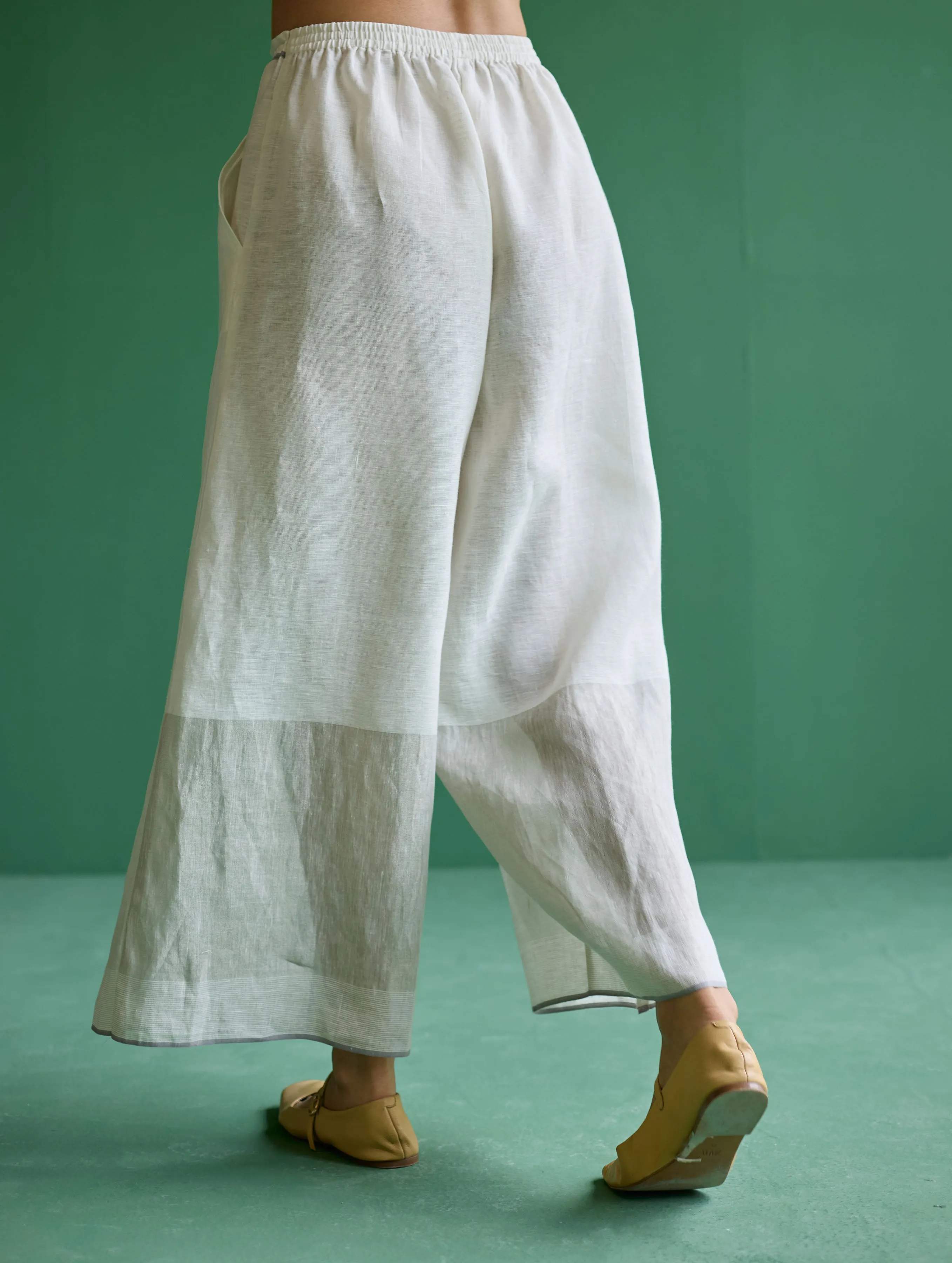 Yima Metallic Border Linen Pant - Ivory